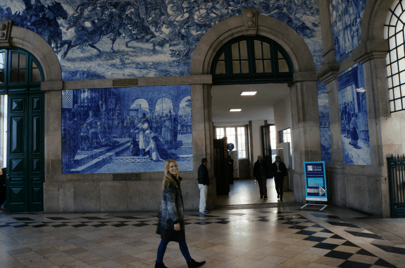 Azulejos at Sao Bento train station in Portugal