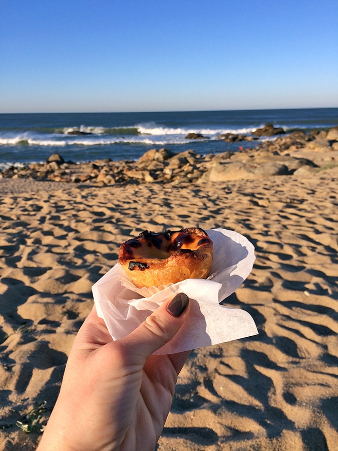 portugal road trip itinerary Pastel de Nata by the beach