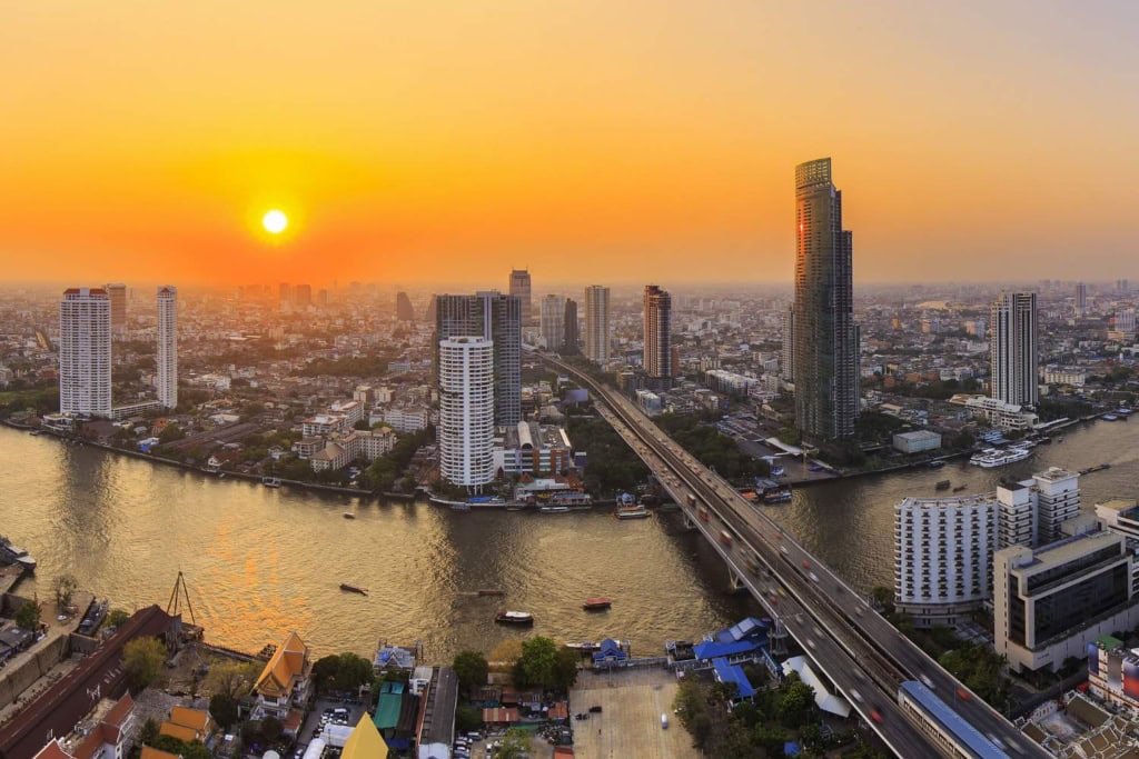 Bangkok Riverside at sunset time