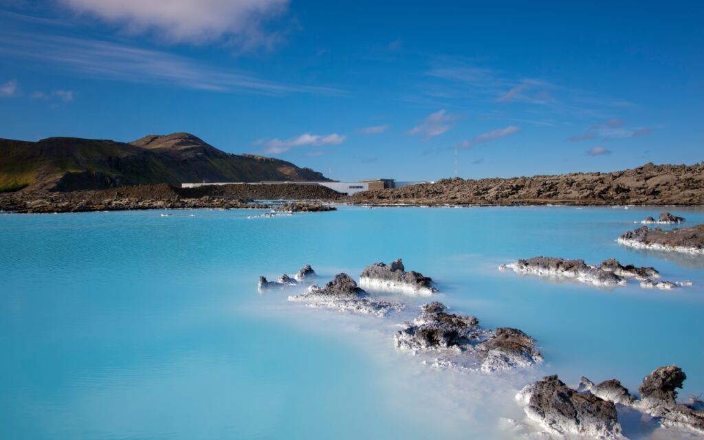 Panoramic view of the famous blue lagoon in Iceland.