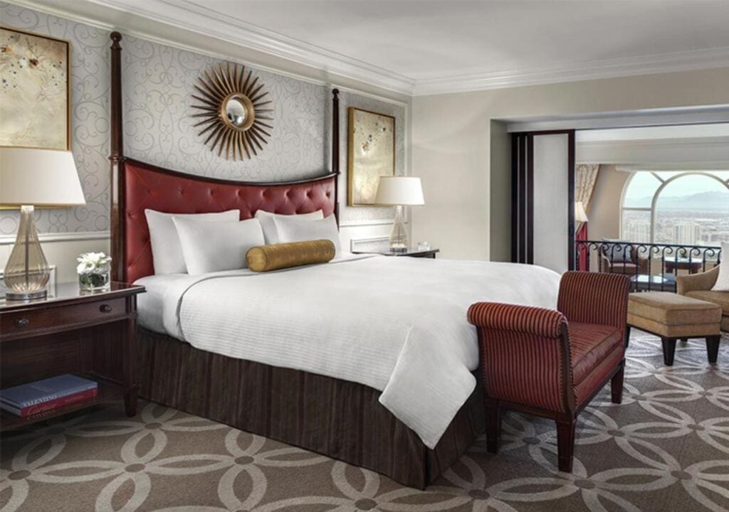 One of the bedrooms in The Venetian® Resort Las Vegas.
