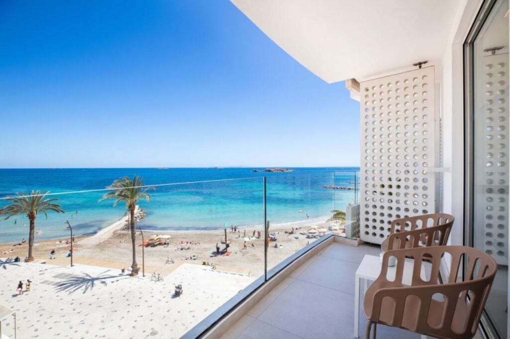 One of the rooms in One Ibiza Suite with a beach view.