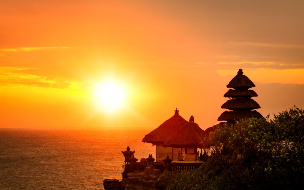 Tanah Lot temple at sunset hour