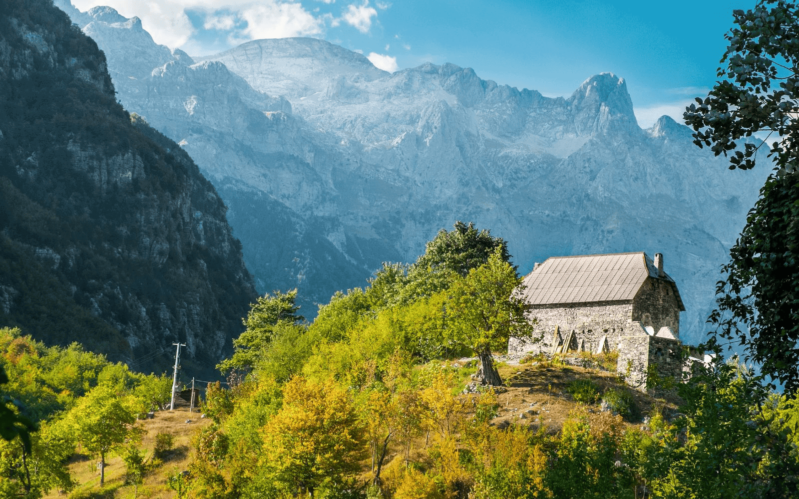 Theth villages with Albanian Alps in the background