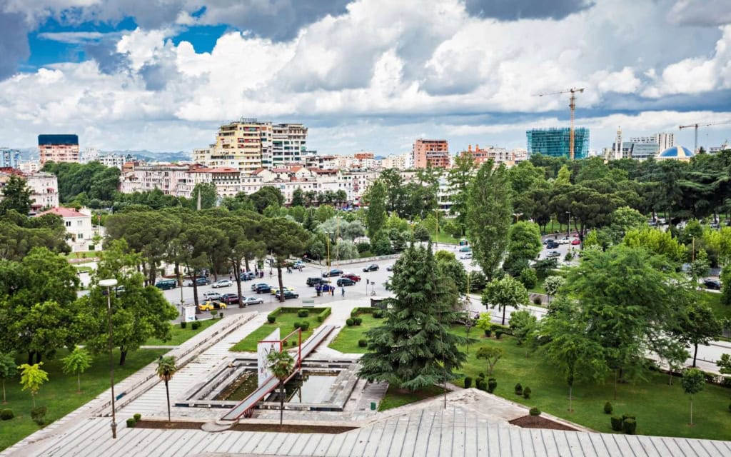 Aerial view of Tirana City Center a top choice for where to stay in Tirana