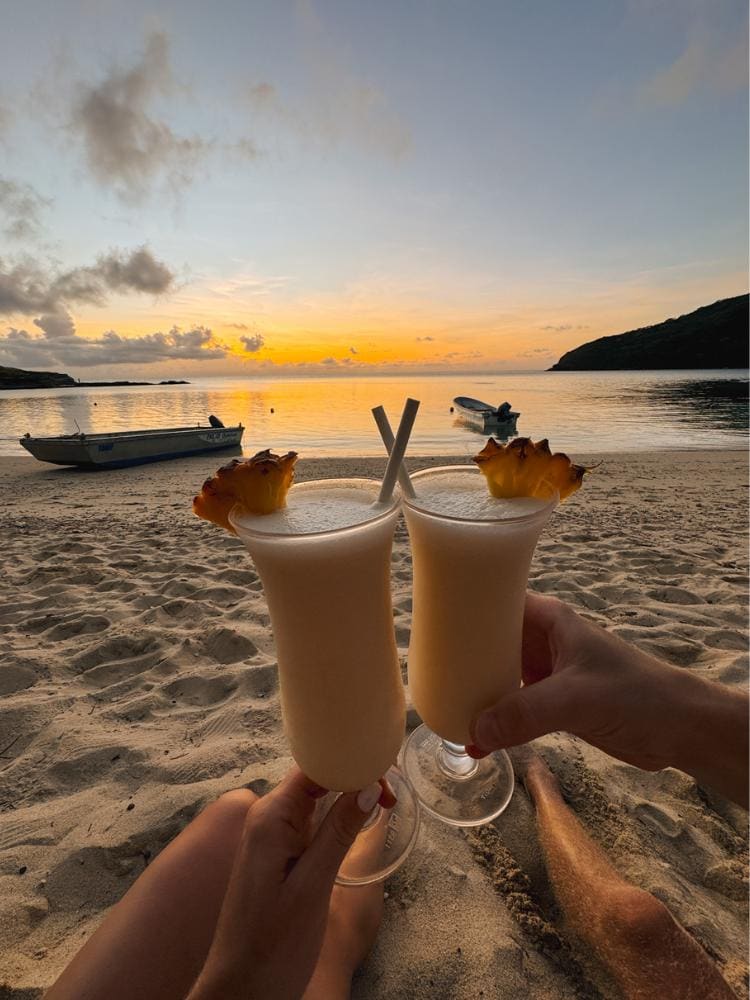 Pina coladas and sunset in fiji