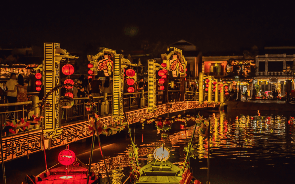 Famous lanterns of the ancient Vietnamese city of Hoi An at night