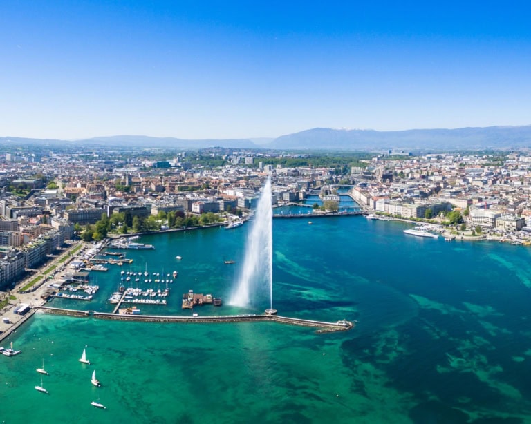 Aerial view of Geneva city in Switzerland