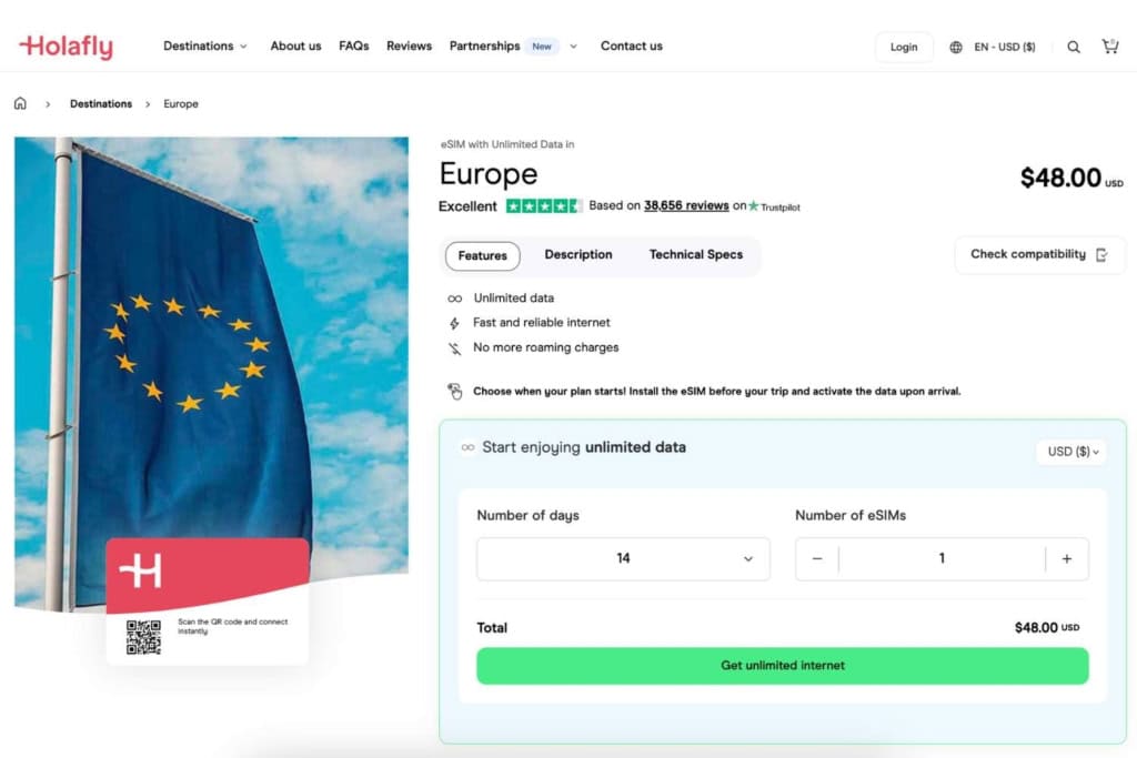Holafly eSIM Europe with unlimited data