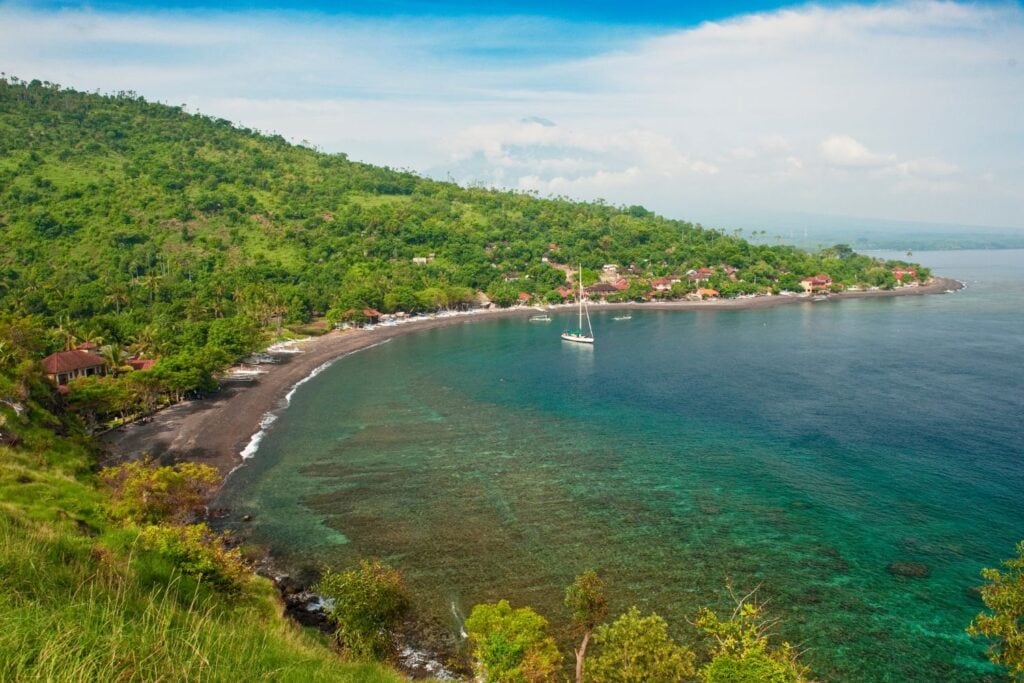 aerial view of Amed Beach, near the port