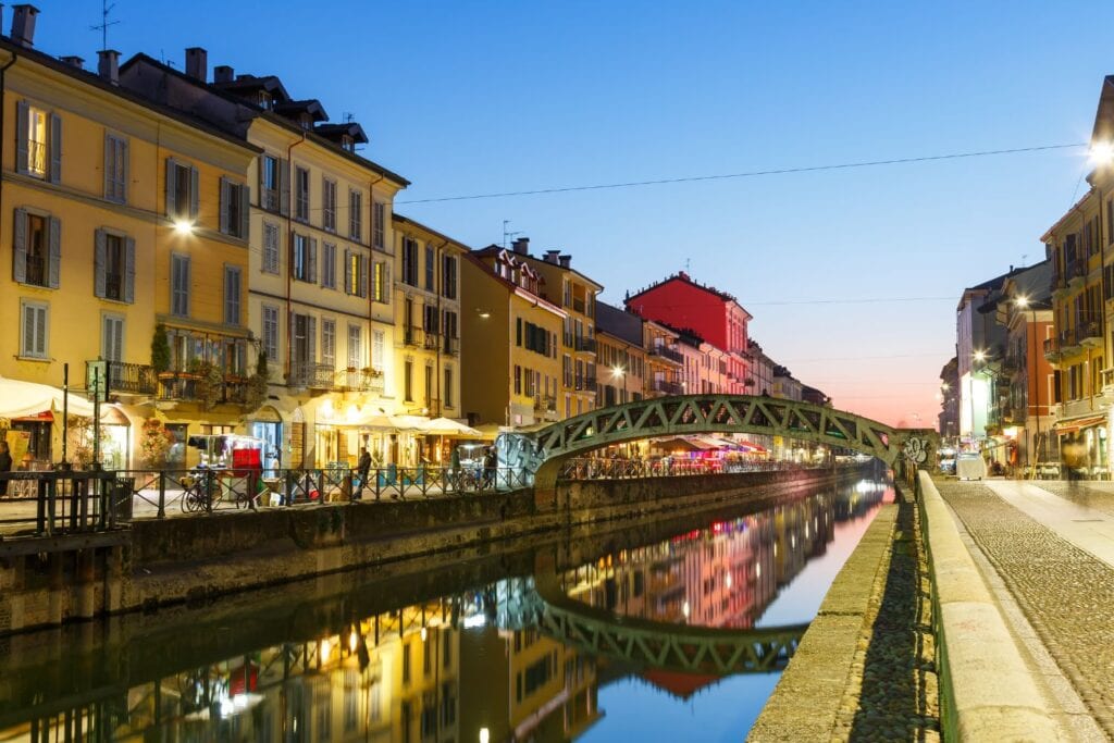 Milan Navigli Milano restaurant and bar district at night