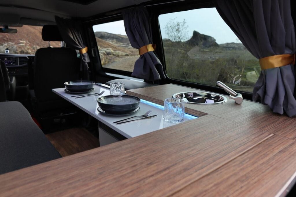 Inside the campervan travelling around Iceland