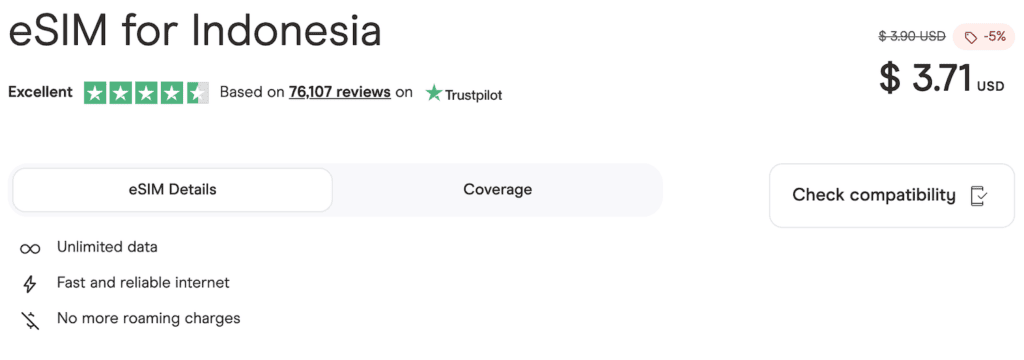 Holafly esim for Bali Indonesia discount code