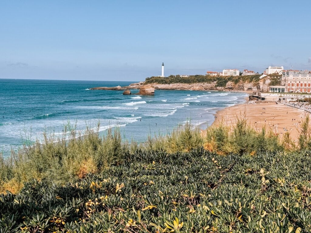 Biarritz beach view with lighthouse