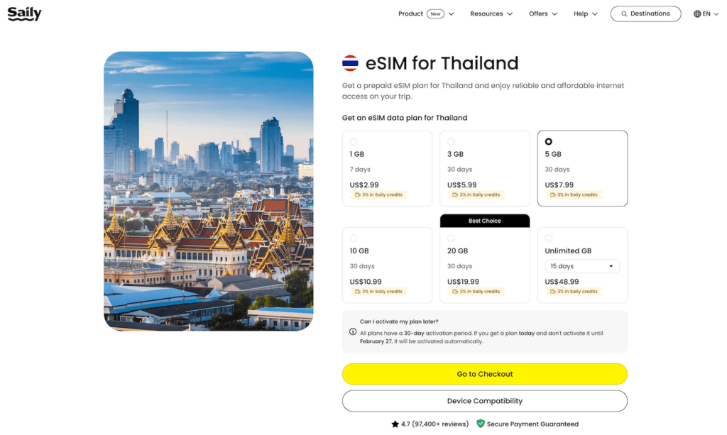 Affordable Thailand eSIM data plan for reliable internet access on your trip.